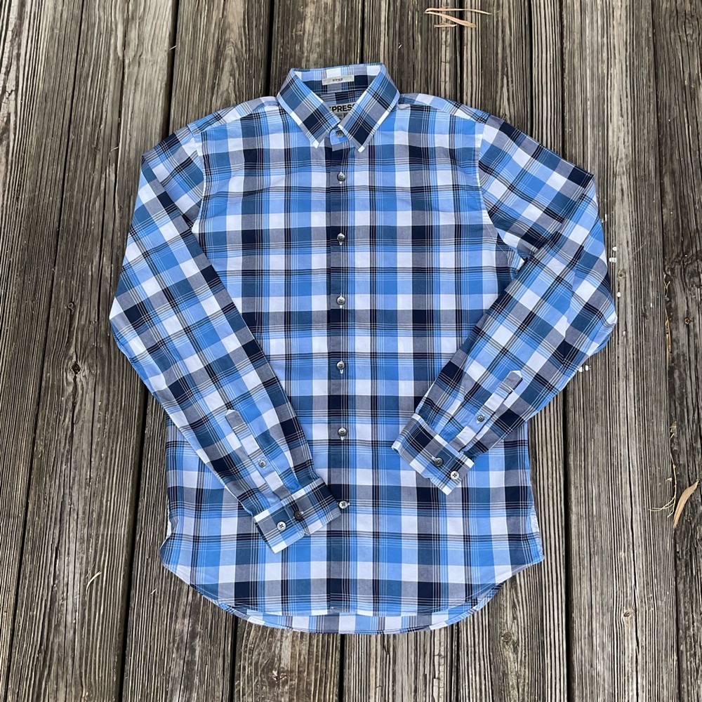 Express Plaid LS Shirt Blue M